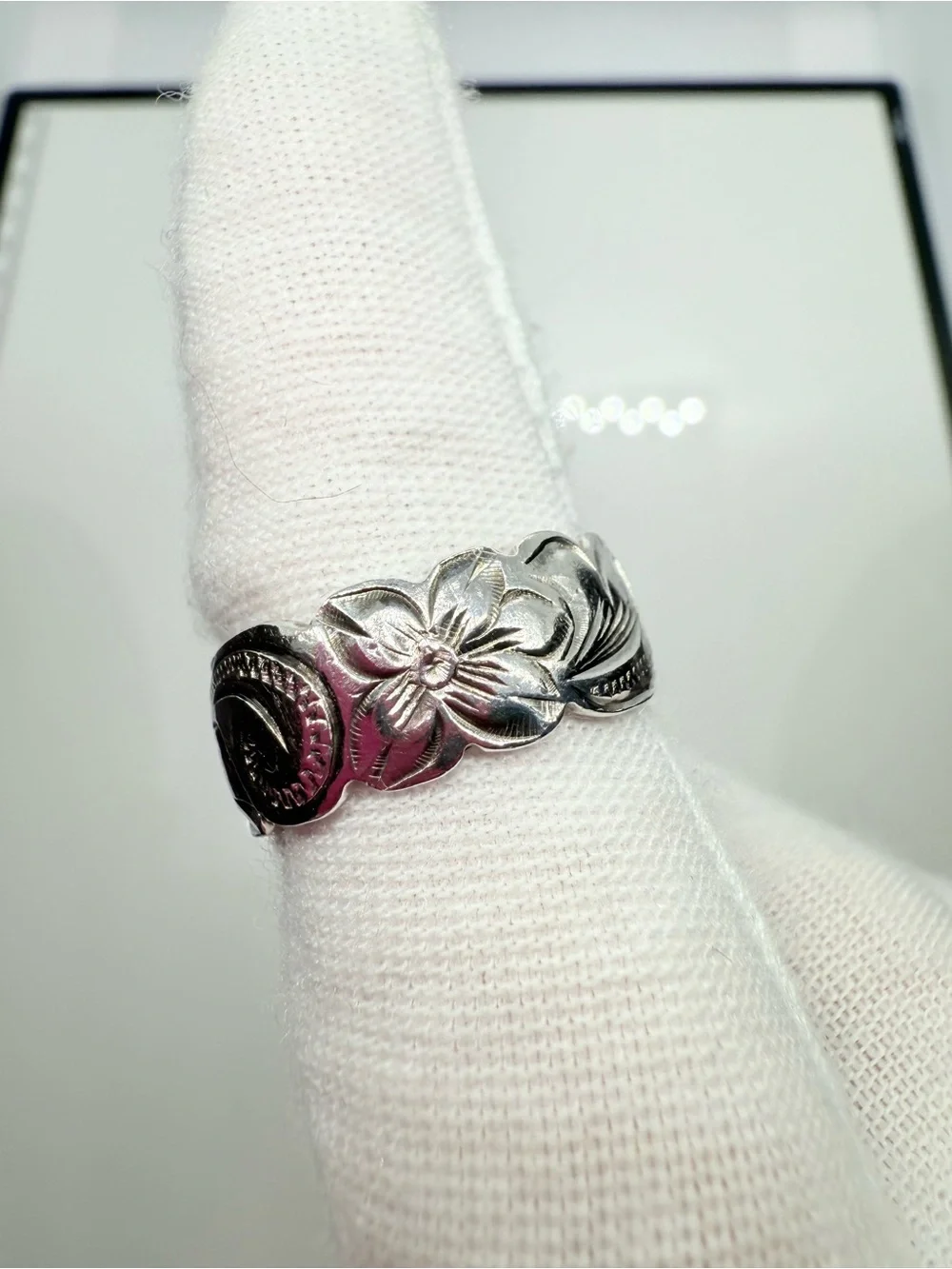 Hawaiian Maile Leaf Sterling Silver Eternity Band Ring!